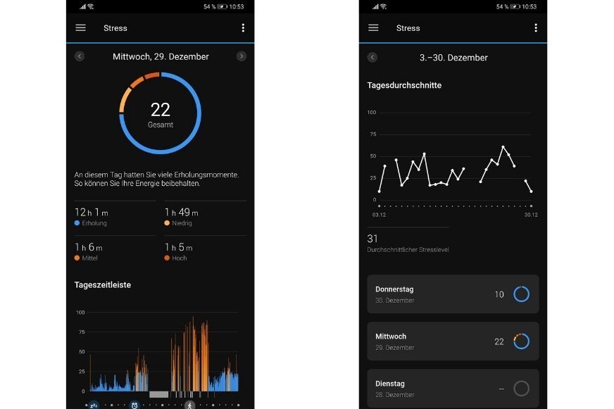 Man sieht das Stresslevel in der Connect App.